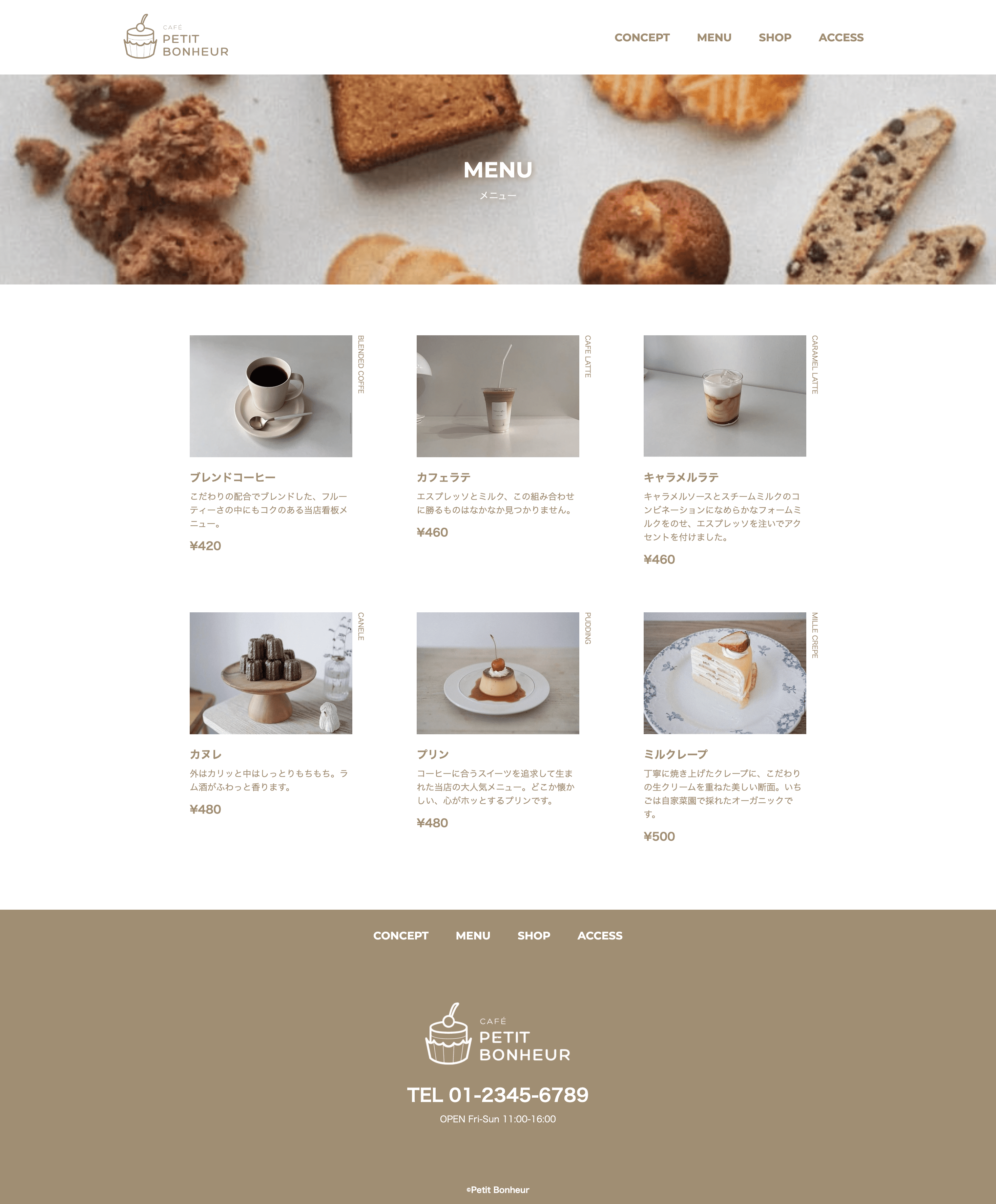 PETIT BONHEUR MENU